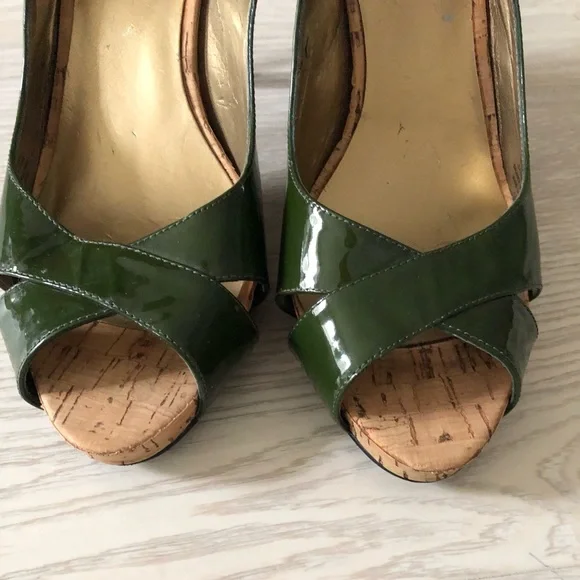 Guess by Marciano Green Leather High Heel Slingback Cork Heels - Picture 11 of 16